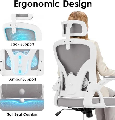 Miniatura 4 de Farini Silla Ergonómica de Oficina, Silla de Escritorio para Oficina en Casa con Reposacabezas, Silla de Computadora de Respaldo Alto con Respaldo