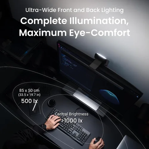 Miniatura 3 de BenQ ScreenBar Halo - Barra de luz LED con 2 luces LED, controlador inalámbrico, luz de fondo, sensor de movimiento, brillo y temperatura
