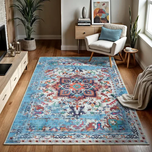 Miniatura 39 de GLN Rugs Bohemian Collection - Alfombra de felpilla lavable a máquina, bohemio vintage, antideslizante, alfombra de felpilla de pelo bajo, alfombra