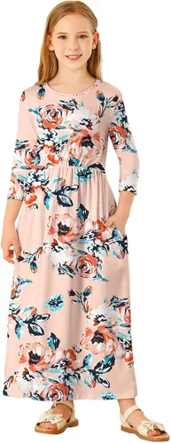 Miniatura 29 de 21KIDS Vestido largo floral de manga larga 3/4 con bolsillos para niñas de 6 a 12 años
