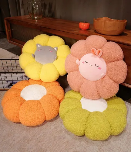 Miniatura 7 de Cojín de flores lindo futón de dibujos animados de animales de pétalos de felpa cojín para respaldo, cojín decorativo para el hogar