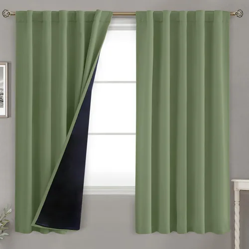 Miniatura 144 de BGment Cortinas 100% opacas beige de 63 pulgadas de largo con forro aislante térmico, bolsillo para varilla y lengüeta trasera de doble capa