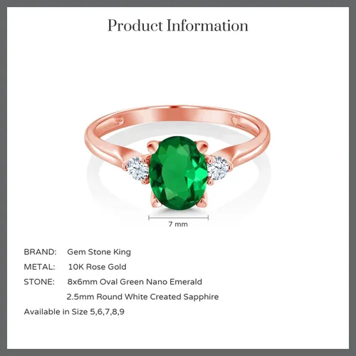 Miniatura 6 de 10K Rose Gold Gemstone Birthstone & White Created Sapphire 3-Stone Engagement Ring Oval 8X6MM Center with Round 2.5MM Accents Three Stone Wedding