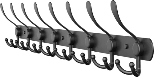 Miniatura 16 de Perchero de pared con 5 ganchos triples, acero inoxidable de 16 pulgadas – acabado mate negro, perchero resistente montado en la pared para abrigos