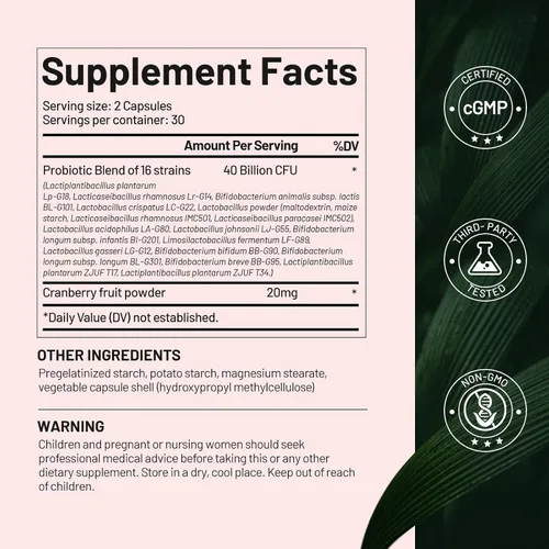 Miniatura 6 de NaturElan Probióticos para mujeres 40 mil millones de UFC – 16 cepas con arándano, apoyo vaginal, digestivo e inmunológico, equilibrio del pH