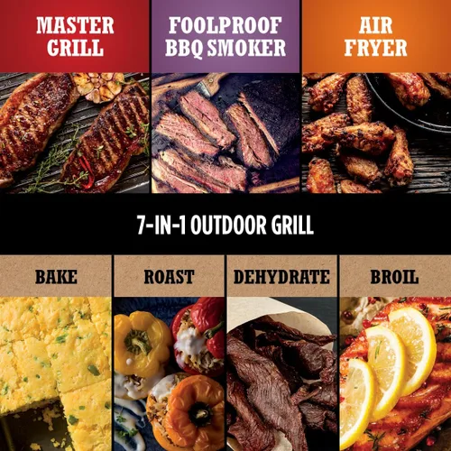 Miniatura 5 de Parrilla de exterior Ninja OG751 Woodfire Pro con termómetro incorporado, parrilla Master 7 en 1, ahumador de barbacoa y freidora de aire