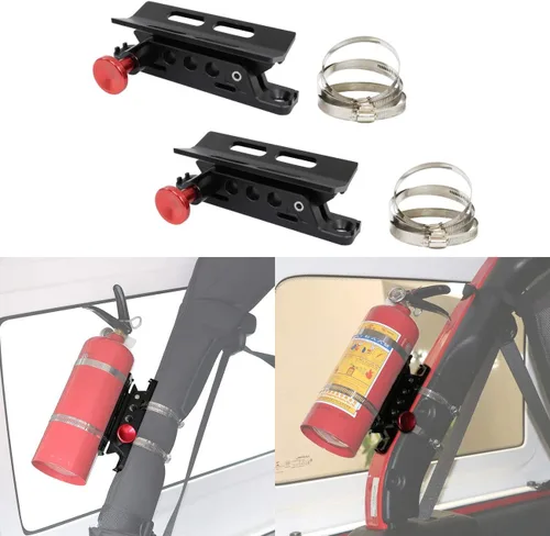 Miniatura 3 de AUFER - Soporte universal montable de aluminio para extintores/botellas, para vehículos, ajustable 2 piezas negro