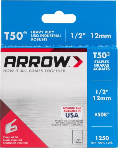 Miniatura 8 de Arrow 508 Heavy Duty T50 Longitud de pierna de 1/2 pulgada, corona de 3/8 pulgadas, grapas para tapicería, construcción, muebles, manualidades, 1250