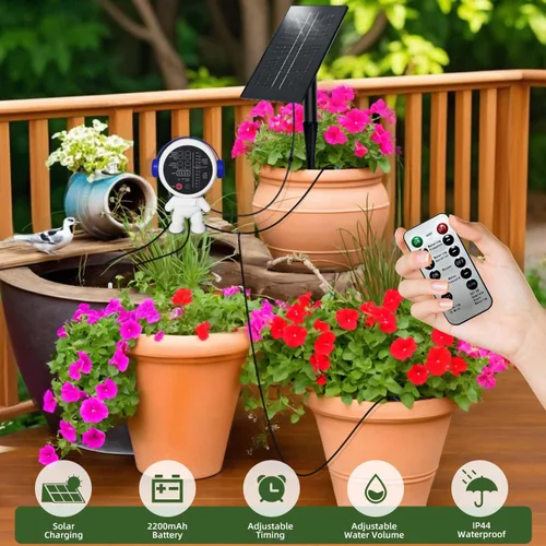 Miniatura 3 de Sistema de riego solar por goteo para jardín/exterior/interior, sistema de riego automático solar de jardín para 15 plantas en maceta, agua