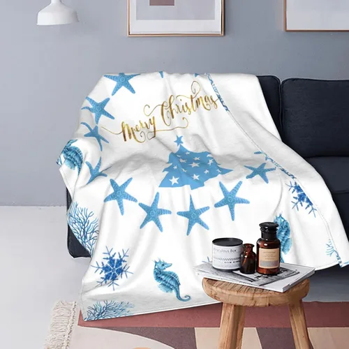 Miniatura 9 de Manta de Navidad de 50 x 40 pulgadas, diseño de caballito de mar, estrellas de mar, estrellas de mar, franela suave y cálida, regalo para adultos
