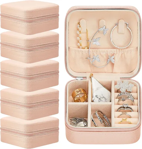 6 piezas de joyería de viaje organizador de viaje caja de joyería pequeña cajas de regalo para dama de honor mini organizador de almacenamiento rosa
