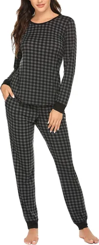 Miniatura 227 de Ekouaer Conjunto de pijama de manga larga para mujer, ropa de dormir suave con cuello redondo y bolsillos