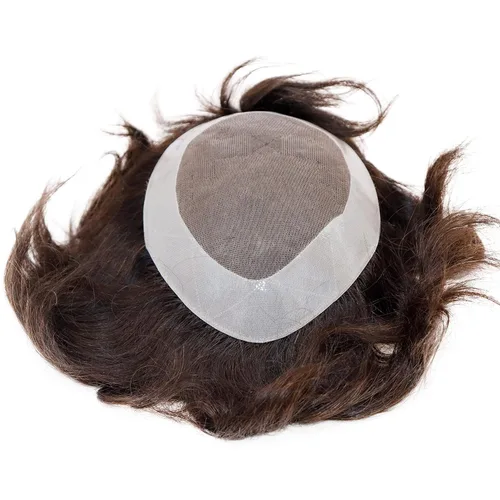 Miniatura 6 de Toupee - Sistema de reemplazo de cabello humano virgen europeo de 7 x 9 pulgadas para hombre, postizo de encaje mono con poliuretano duradero #2