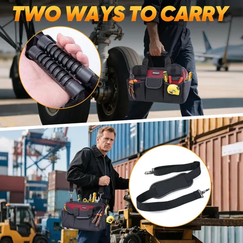 Miniatura 6 de TICONN Bolsa de herramientas resistente con múltiples bolsillos, organizador de caja de herramientas portátil, bolsa de almacenamiento, con correa