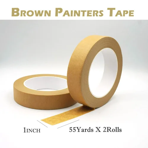 Miniatura 3 de Paquete de 2 unidades de cinta adhesiva para pintores marrón, cinta de enmascarar 2,5 cm x 50,3 m x 2 rollos, cinta marrón para manualidades, artes