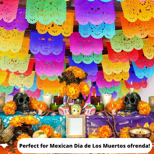 Miniatura 6 de Cartel de papel picado Dia de Los Muertos, guirnaldas de papel de seda del Día de los Muertos, decoraciones de fiesta mexicana, paquete de 5 83