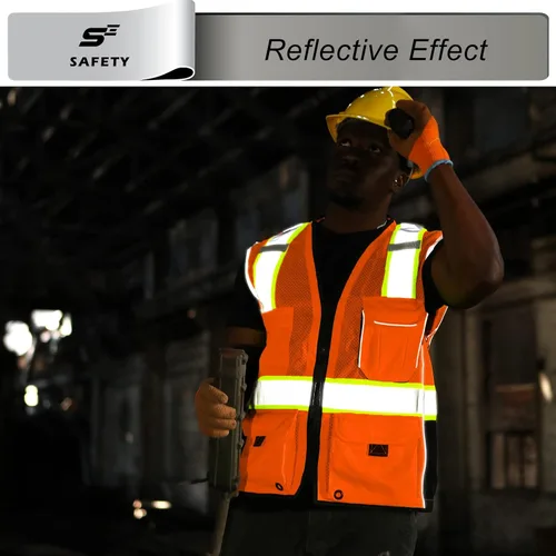 Miniatura 5 de sesafety Chaleco de seguridad con 9 bolsillos, chaleco reflectante de alta visibilidad, chaleco de seguridad, chaleco de trabajo para hombres