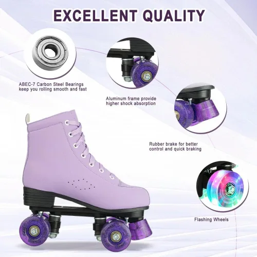 Miniatura 3 de YYW - Patines de ruedas de caña alta para mujer y niñas - Patines clásicos de doble fila para principiantes, para interiores y exteriores