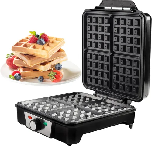 Miniatura 5 de CucinaPro Máquina para hacer gofres belgas de cuatro cuadrados, aparato de cocina extra grande de acero inoxidable con placas de hierro