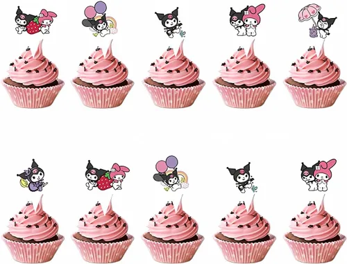 24 adornos para tartas kuromi y melodía, decoración de cupcakes, decoraciones para tartas, kuromi y melodía para fiestas de cumpleaños (1)