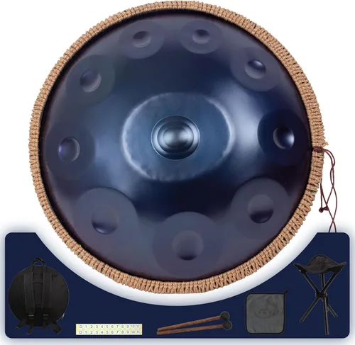 Miniatura 9 de Handpan 22 pulgadas D Minor Kurd Handpan 9 Notas Handpan Instrumento para rendimiento profesional, 440HZ Sonido Handpan Tambores para adultos