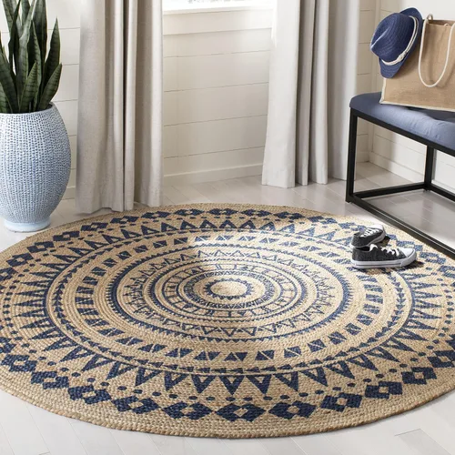 Miniatura 8 de SAFAVIEH Colección Natural Fiber - Alfombra de área redonda de 3 pies, color negro y natural, hecha a mano con mandala boho de yute trenzado, ideal