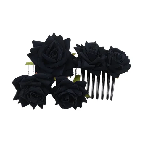Miniatura 2 de 4 horquillas rosas para mujer, broche de rosa nupcial, pinzas florales para boda, para mujer, niña, fiesta, boda (negro)