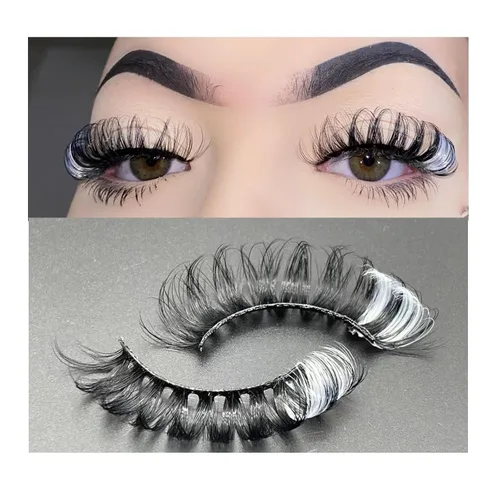 Miniatura 19 de Pestañas postizas negras y rosas con purpurina de color, 1 par de pestañas para mujer, pestañas postizas con reflejos en el extremo, tira