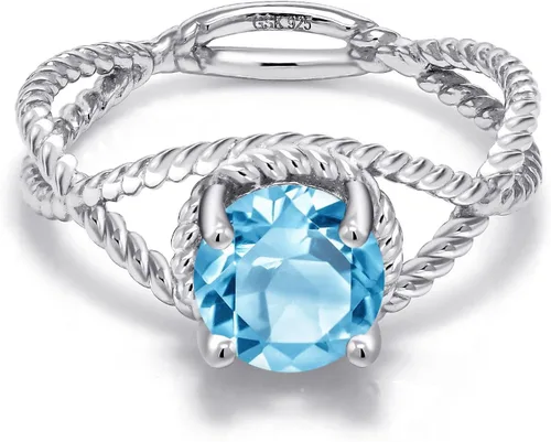 Miniatura 53 de Gem Stone King 7MM Round Gemstone Birthstone Solitaire Ring for Women Twisted Rope Band in 925 Sterling Silver Available in Sizes 5, 6, 7, 8, 9