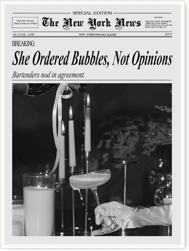 Miniatura 21 de Póster de periódico Champagne and Headlines, impresión retro para decoración de carrito de bar, dormitorio universitario feminista, arte de pared