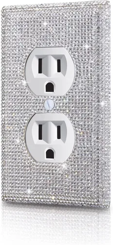 Miniatura 15 de 1 pieza Cubiertas de enchufe brillantes con diamantes de imitación, placas de pared para cubrir interruptores de luz, placa decorativa de imitación
