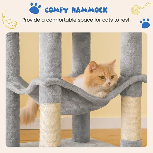 Miniatura 4 de MWPO Árbol para gatos multinivel de 63.8 pulgadas para gatos grandes con postes rascadores cubiertos de sisal, plataforma acolchada, hamaca