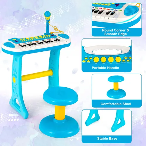 Miniatura 4 de Costzon Juguete de teclado de piano de 24 teclas para niños, instrumento musical electrónico para niños pequeños, juguete educativo con micrófono