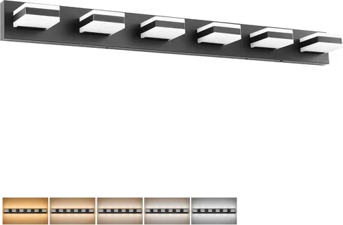Miniatura 35 de SOLFART Luces de tocador de baño negras regulables LED modernas sobre el espejo, iluminación de baño negra para la pared del baño S8568 (5 luces)