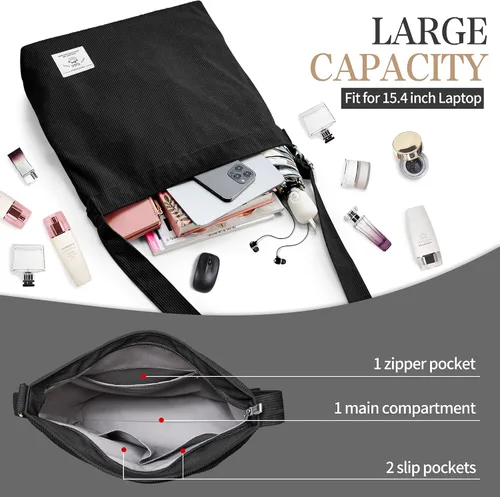 Miniatura 3 de KALIDI Bolso de mano de pana para mujer, estilo casual, con cremallera, grande, bandolera, bolso de hombro, bolso de trabajo a la moda para mujer