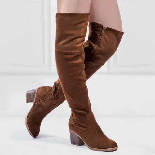Miniatura 5 de katliu Women's Knee High Boots Suede Chunky Heel Side Zipper Fashion Boots Stretch Winter Long Boot