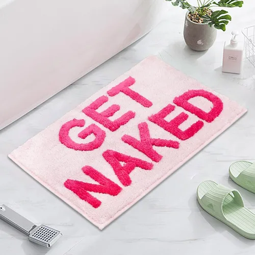 Miniatura 7 de Alfombra de baño divertida con texto en inglés «Get Naked», suave, antideslizante, bonita, divertida decoración de baño para dormitorio