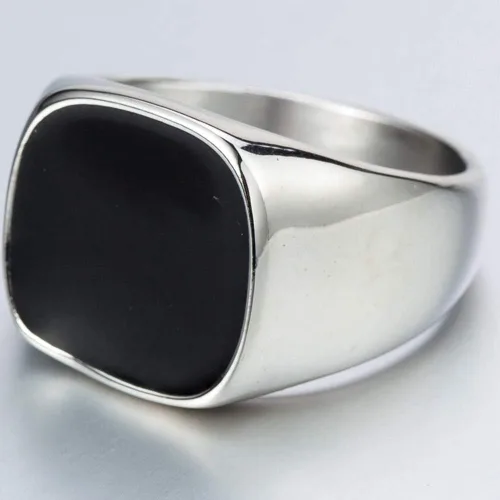 Miniatura 3 de Anillo Pinky de acero inoxidable con sello de esmalte negro liso, clásico, talla 4-16
