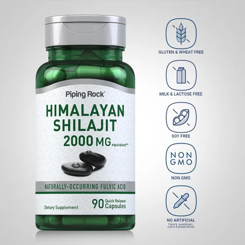 Miniatura 3 de Piping Rock Cápsulas Shilajit 90 unidades Ácido fúlvico del Himalaya Suplemento sin OMG, sin gluten