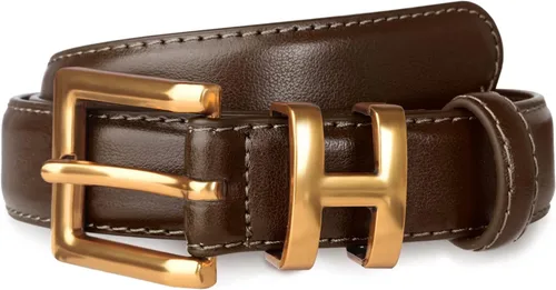 Miniatura 443 de Cinturón de cuero clásico con hebilla de metal para mujer con vestido de jeans
