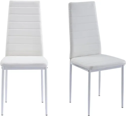 Miniatura 10 de Juego de sillas de comedor para cocina, sillas modernas de metal con asiento acolchado de piel sintética, respaldo alto y sillas de patas cromadas