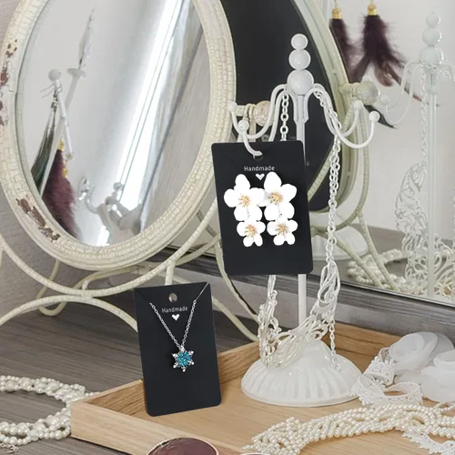 Miniatura 6 de joycraft 100 tarjetas negras para aretes, collares, tarjetas de exhibición de aretes de papel, tarjetas de joyería personalizadas para vender, Negro