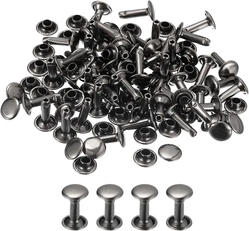 Miniatura 25 de uxcell 100 juegos de remaches de cuero, remaches de doble tapa de 0.236 x 0.315 pulgadas, remaches de metal para reparación de cuero, manualidades