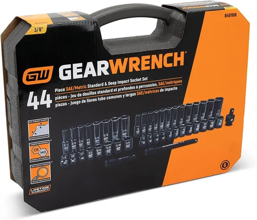 Miniatura 8 de GearWrench 84916N juego de llaves de impacto SAE/métrico 3/8 pulgadas (44 piezas)
