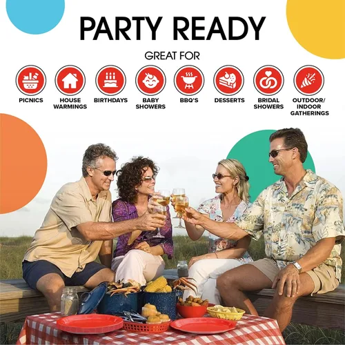 Miniatura 6 de Exquisite Party Solids - Platos desechables de papel rojo de 7 pulgadas, platos desechables rojos para fiestas, 100 unidades, 350 GSM, suministros
