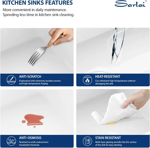 Miniatura 5 de Sarlai White Undermount/Drop In Kitchen Sink 24 x 18 Inch Laundry Sink 11 Inch Extra Deep White Fireclay Ceramic Single Bowl Dual-mount Utility