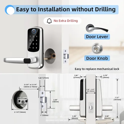 Miniatura 6 de Cerradura de puerta inteligente con asa, cerraduras de puerta de entrada sin llave, cerradura exterior con teclado de huellas dactilares 8 en 1