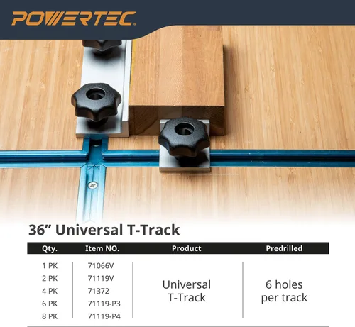 Miniatura 5 de POWERTEC 71209 Kit de intersección de riel en T de 3 pulgadas con agujeros de montaje pretaladrados y tornillos para madera, para riel en T