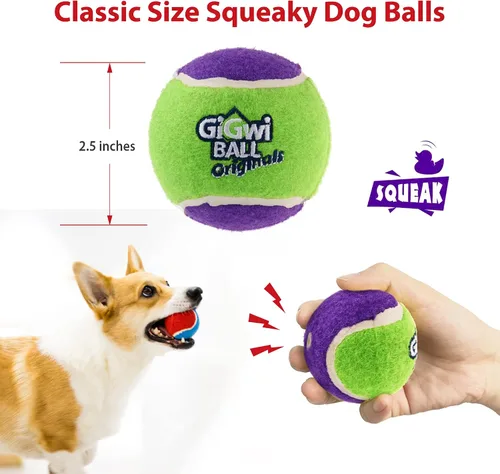 Miniatura 3 de Gigwi Pelota de tenis chirriante para perros, pelota interactiva para perros pequeños y medianos, juguete de goma colorido y de rebote alto de 2.5