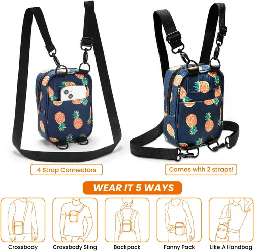 Miniatura 4 de Bolso bandolera para mujeres y hombres, 5 en 1, multiuso de poliéster reciclado, mochila cruzada, Pineapples, Bolso bandolera